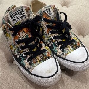 Converse Floral Print Sneakers - Black, White, Orange